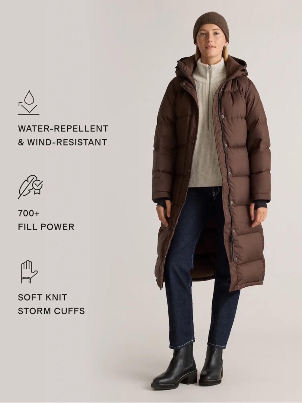 Quince Responsible Down Long Puffer Jacket Hot Fudge Small NWT - Picture 4 of 11